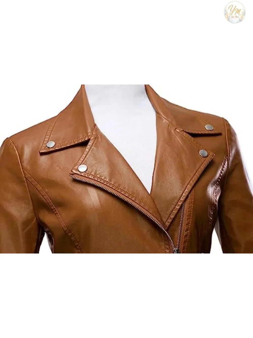 Women's Faux Leather Moto Biker Short Coat Jacket Zip Up Long Sleeve Lapel
